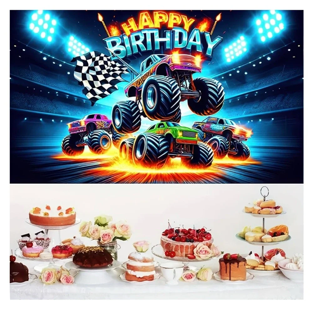 Monster Truck Backdrop Birthday Backdrop 4 x 6, Monster Truck Birthday